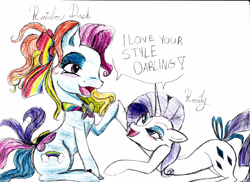 Size: 3504x2552 | Tagged: safe, artist:misaspuppy, imported from derpibooru, rainbow dash (g3), rarity, darling, g3, generation leap