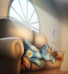 Size: 1280x1384 | Tagged: safe, artist:ralek, imported from derpibooru, oc, oc only, oc:andrew swiftwing, pegasus, pony, couch, male, prone, smiling, solo, stallion, waking up, window, wink