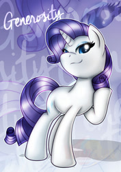 Size: 600x849 | Tagged: safe, artist:ikuvaito, imported from derpibooru, rarity, pony, unicorn, female, looking at you, mare, raised hoof, smirk, smugity, solo, zoom layer