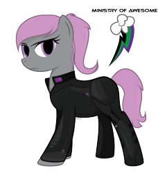 Size: 1311x1436 | Tagged: source needed, safe, artist:capnaethy, imported from derpibooru, oc, oc only, oc:ultraviolet, fallout equestria, /foe/, cutie mark background, cyoa, cyoa:ministry of awesome, ministry of awesome, ponytail, simple background, stealth suit, transparent background