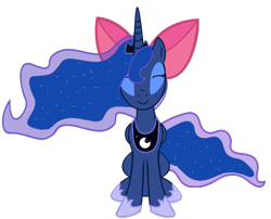 Size: 918x740 | Tagged: dead source, safe, imported from derpibooru, princess luna, apple bloom's bow, bow, cute, female, hair bow, lunabetes, simple background, solo, transparent background, vector