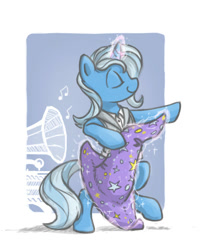 Size: 682x843 | Tagged: safe, artist:onkelscrut, imported from derpibooru, trixie, pony, bipedal, dancing, female, gramophone, music, music notes, solo, trixie's hat