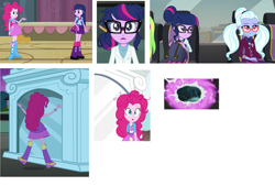 Size: 2712x1832 | Tagged: safe, imported from derpibooru, screencap, lemon zest, pinkie pie, sci-twi, sugarcoat, twilight sparkle, alicorn, equestria girls, equestria girls (movie), friendship games, rainbow rocks, balloon, boots, clothes, discussion, everfree forest, fall formal outfits, headcanon, high heel boots, portal, skirt, twilight sparkle (alicorn)