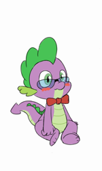 Size: 614x1024 | Tagged: safe, artist:kormenmolt, imported from derpibooru, spike, dragon, baby, baby dragon, blushing, bowtie, cute, geek, glasses, male, nerd, simple background, sitting, solo, spikabetes, white background