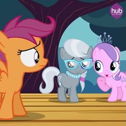 Size: 549x548 | Tagged: safe, imported from derpibooru, diamond tiara, scootaloo, silver spoon, flight to the finish, facebook