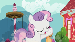 Size: 1280x720 | Tagged: safe, imported from derpibooru, screencap, scootaloo, sweetie belle, ponyville confidential, duo, eyes closed, open mouth, raised leg