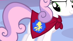 Size: 1280x720 | Tagged: safe, imported from derpibooru, screencap, sweetie belle, stare master, cape, clothes, female, outfit catalog, solo