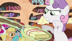 Size: 1280x720 | Tagged: source needed, useless source url, safe, imported from derpibooru, screencap, sweetie belle, twilight time, broom, magic, telekinesis