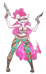 Size: 1328x2155 | Tagged: safe, artist:tryhardfailhard, imported from derpibooru, pinkie pie, anthro, female, glasses, gun, solo