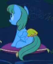 Size: 175x209 | Tagged: safe, imported from derpibooru, screencap, riverdance, pegasus, pony, the best night ever, butt, cropped, cushion, female, mare, plot, sitting, solo