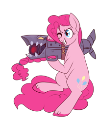 Size: 496x613 | Tagged: safe, artist:lulubell, imported from derpibooru, pinkie pie, crossover, female, gun, jinx (league of legends), league of legends, simple background, solo, transparent background