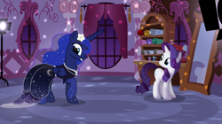 Size: 2500x1400 | Tagged: safe, artist:anarchemitis, imported from derpibooru, princess luna, rarity, carousel boutique, clothes, dress