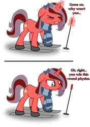 Size: 3000x4234 | Tagged: safe, artist:ruinedomega, imported from derpibooru, oc, oc only, oc:ademitia, pony, unicorn, clothes, comic, magic, scarf, skiing, skis, solo