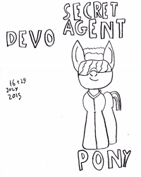 Size: 2312x2894 | Tagged: safe, artist:barryfrommars, imported from derpibooru, earth pony, pony, devo, goggles, johnny rivers, monochrome, secret agent man, sketch, song reference, traditional art