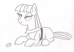 Size: 2188x1538 | Tagged: safe, artist:barryfrommars, imported from derpibooru, boulder (pet), maud pie, boulder (g4), monochrome, traditional art