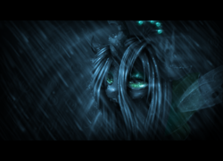 Size: 1663x1200 | Tagged: safe, artist:ventious, imported from derpibooru, queen chrysalis, changeling, changeling queen, crown, female, floppy ears, jewelry, quadrupedal, rain, regalia, sad, solo, wet mane