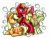 Size: 3364x2548 | Tagged: safe, artist:hilis, imported from derpibooru, apple bloom, applejack, big macintosh, granny smith, earth pony, pony, abstract background, apple, apple family, ear fluff, female, filly, foal, lying down, male, mare, prone, simple background, smiling, stallion, transparent background, weird gradients