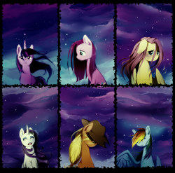 Size: 1916x1892 | Tagged: safe, artist:skyeypony, imported from derpibooru, applejack, fluttershy, pinkie pie, rainbow dash, rarity, twilight sparkle, alicorn, pony, crying, female, mane six, mare, sad, twilight sparkle (alicorn), windswept mane