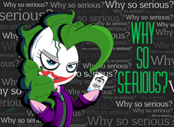 Size: 2202x1606 | Tagged: safe, artist:therandomjoyrider, imported from derpibooru, pinkie pie, card, clothes, female, parody, pinkie joker, solo, the dark knight, the joker, why so serious?