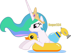 Size: 2233x1665 | Tagged: safe, artist:roger334, imported from derpibooru, princess celestia, duck, pony, f.l.u.d.d., female, floaty, mare, simple background, solo, super mario sunshine, transparent background