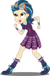 Size: 3000x4530 | Tagged: safe, artist:xebck, imported from derpibooru, indigo zap, equestria girls, friendship games, absurd resolution, clothes, crystal prep academy, crystal prep academy uniform, crystal prep shadowbolts, cute, ear piercing, excited, female, goggles, piercing, pleated skirt, school uniform, simple background, skirt, solo, transparent background, vector, zapabetes