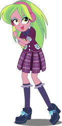 Size: 3000x6085 | Tagged: safe, artist:xebck, imported from derpibooru, lemon zest, equestria girls, friendship games, absurd resolution, bowtie, clothes, crystal prep academy, crystal prep shadowbolts, female, headphones, pleated skirt, simple background, skirt, socks, solo, transparent background, vector