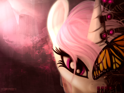 Size: 4000x3000 | Tagged: safe, artist:pedrohander, imported from derpibooru, fleur-de-lis, butterfly, pony, unicorn, cyberpunk, female, solo