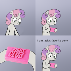 Size: 2000x2000 | Tagged: safe, imported from derpibooru, sweetie belle, exploitable meme, fight club, meme, soap, sweetie's note meme