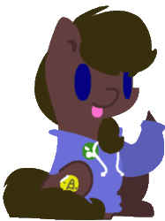Size: 351x469 | Tagged: safe, artist:ask usa pony, imported from derpibooru, oc, oc only, oc:fluf, :p, animated, barely animated, bouncing, clothes, cute, hoodie, simple background, sitting, smiling, solo, tongue out, transparent background, two-frame gif