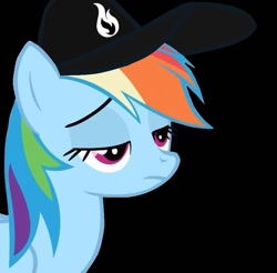 Size: 888x874 | Tagged: safe, artist:fillylover, editor:tk-clopper, imported from derpibooru, rainbow dash, cap, female, hat, like moths to flames, solo