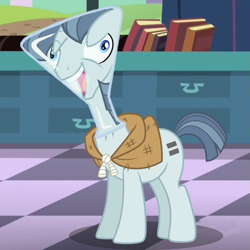 Size: 697x697 | Tagged: safe, imported from derpibooru, party favor, pony, unicorn, amending fences, the cutie map, book, crossing the memes, derp, erlenmeyer flask, exploitable meme, faic, flaskhead hearts, i didn't listen, male, meme, open mouth, open smile, smiling, solo, stallion, what has science done