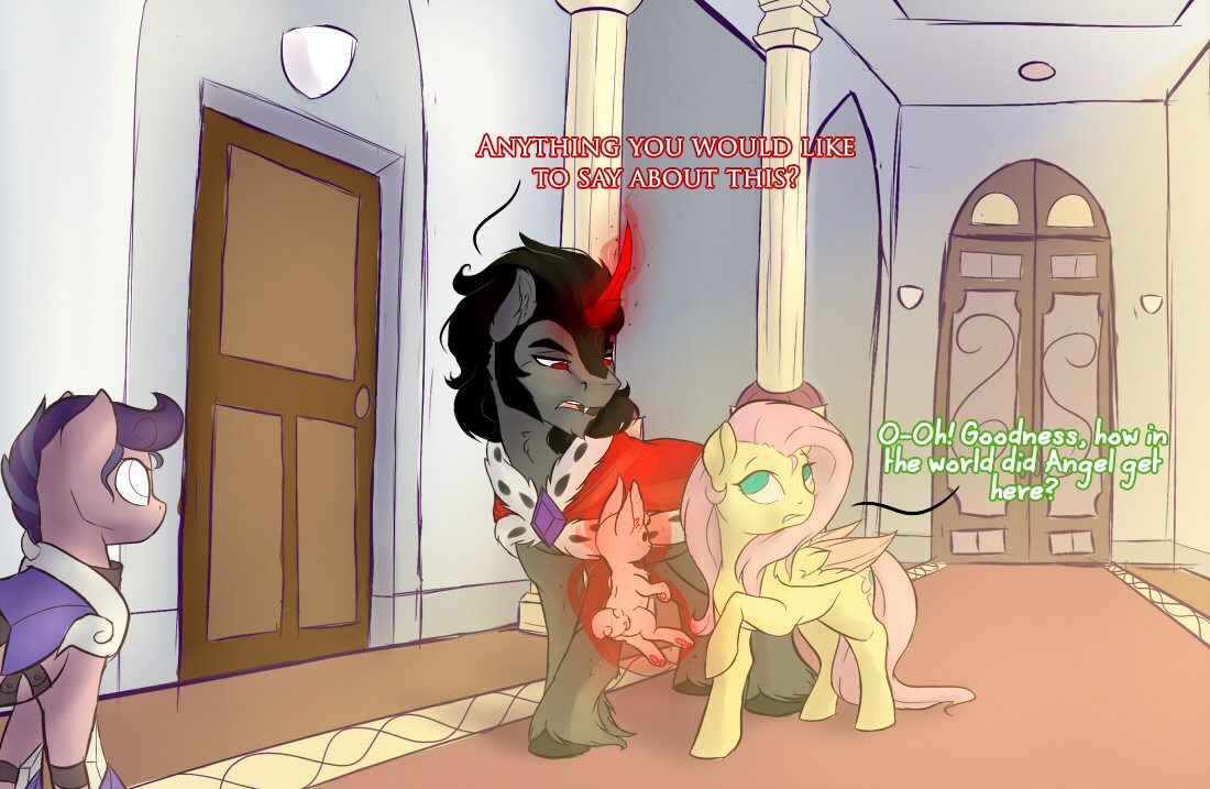 930553 - safe, fluttershy, king sombra, angel bunny, female, oc, male,  shipping, straight, artist:evehly, sombrashy, oc:genice - Ponerpics