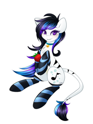 Size: 1200x1600 | Tagged: safe, artist:sugarberry, imported from derpibooru, oc, oc only, bell, bell collar, clothes, collar, socks, solo, strawberry, striped socks