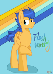 Size: 1493x2077 | Tagged: safe, artist:yaaaco, artist:yaco, imported from derpibooru, flash sentry, pegasus, pony, male, missing cutie mark, solo, stallion