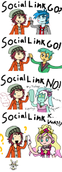 Size: 1280x3518 | Tagged: safe, imported from derpibooru, lyra heartstrings, normal norman, snails, thunderbass, audino, equestria girls, angry, background human, crossover, cure flora, go princess precure, hidden message, hippology, mega audino, one true rivalry, parody, persona, persona 4, pokémon, precure, social link, thought bubble