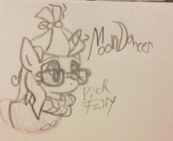 Size: 475x388 | Tagged: safe, artist:pickfairy, imported from derpibooru, moondancer, female, glasses, sketch, solo, traditional art