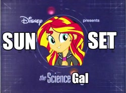 Size: 480x354 | Tagged: safe, imported from derpibooru, sunset shimmer, equestria girls, friendship games, rainbow rocks, the science of magic, bill nye, bill nye the science guy, image macro, meme, sunset the science gal