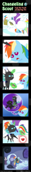 Size: 600x3263 | Tagged: safe, artist:vavacung, imported from derpibooru, daring do, rainbow dash, changeling, comic:changeling-scout, bed, book, cider, comic, crying, cute, dashabetes, frown, heart, hug, levitation, magic, misconception, ocular gushers, pointy ponies, prone, reading, smiling, telekinesis, thought bubble