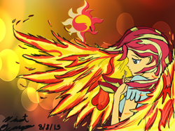 Size: 1024x768 | Tagged: source needed, safe, artist:chronos the doctor, imported from derpibooru, sunset shimmer, phoenix, equestria girls, my past is not today, female, fiery shimmer, fiery wings, fire, solo, sunset phoenix