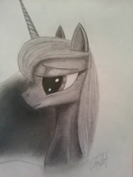 Size: 2448x3264 | Tagged: safe, artist:antonny195, imported from derpibooru, princess luna, female, monochrome, solo, traditional art