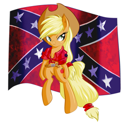 Size: 815x806 | Tagged: safe, artist:snus-kun, edit, imported from derpibooru, applejack, earth pony, pony, confederate, confederate flag, drama, female, flag, solo