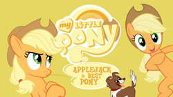 Size: 1920x1080 | Tagged: safe, artist:janswer, imported from derpibooru, applejack, winona, best pony, happy, hat, smiling, straw, vector, wallpaper