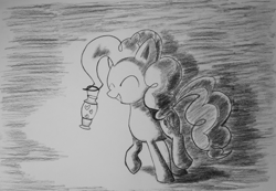 Size: 1470x1015 | Tagged: safe, artist:inkygarden, imported from derpibooru, pinkie pie, charcoal (medium), charcoal drawing, female, grayscale, lantern, monochrome, sketch, solo, traditional art
