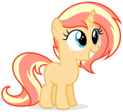 Size: 651x594 | Tagged: safe, artist:ezidze, artist:shizow, imported from derpibooru, oc, oc only, oc:sunglow, cute, female, filly, grin, magical lesbian spawn, offspring, parent:fluttershy, parent:sunset shimmer, parents:sunshyne, simple background, smiling, solo, squee, transparent background, vector, younger