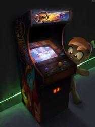 Size: 1440x1920 | Tagged: safe, artist:sedrice, imported from derpibooru, button mash, pony, arcade, bipedal, hat, propeller hat, video game