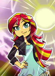 Size: 1320x1800 | Tagged: safe, artist:nekojackun, imported from derpibooru, sunset shimmer, equestria girls, my past is not today, rainbow rocks, cleavage, clothes, cute, dress, female, looking at you, solo, sunlight, sunny