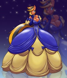 Size: 1105x1280 | Tagged: safe, artist:toughset, imported from derpibooru, oc, oc only, oc:help desk, anthro, unicorn, abstract background, anthro oc, bow, cleavage, clothes, dress, evening gloves, female, gloves, gown, solo, zoom layer