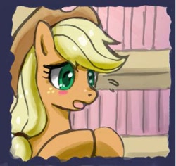 Size: 337x318 | Tagged: safe, artist:johnjoseco, edit, imported from derpibooru, applejack, earth pony, pony, blushing, comic, cropped, emanata, exploitable meme, female, hooves together, mare, nervous, plewds, solo