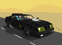 Size: 1600x1164 | Tagged: safe, artist:lonewolf3878, imported from derpibooru, rainbow dash, car, crossover, desert, ford, ford falcon, interceptor, last of the v8s, mad dash, mad max, supercharger, v8