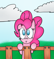 Size: 955x1033 | Tagged: safe, artist:mr. rottson, imported from derpibooru, pinkie pie, cute, fence, solo